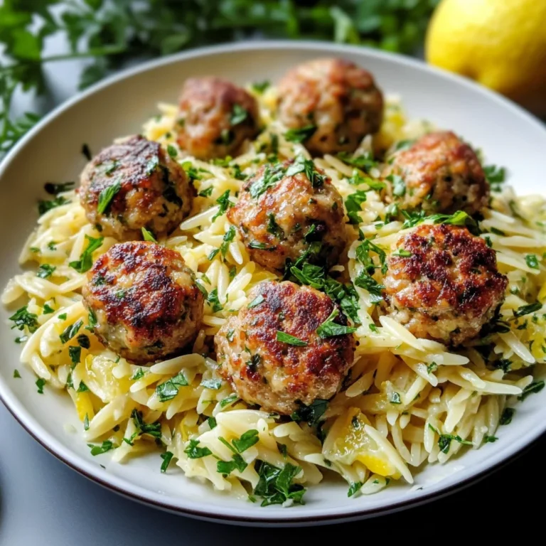 Greek Chicken Meatballs with Lemon Orzo