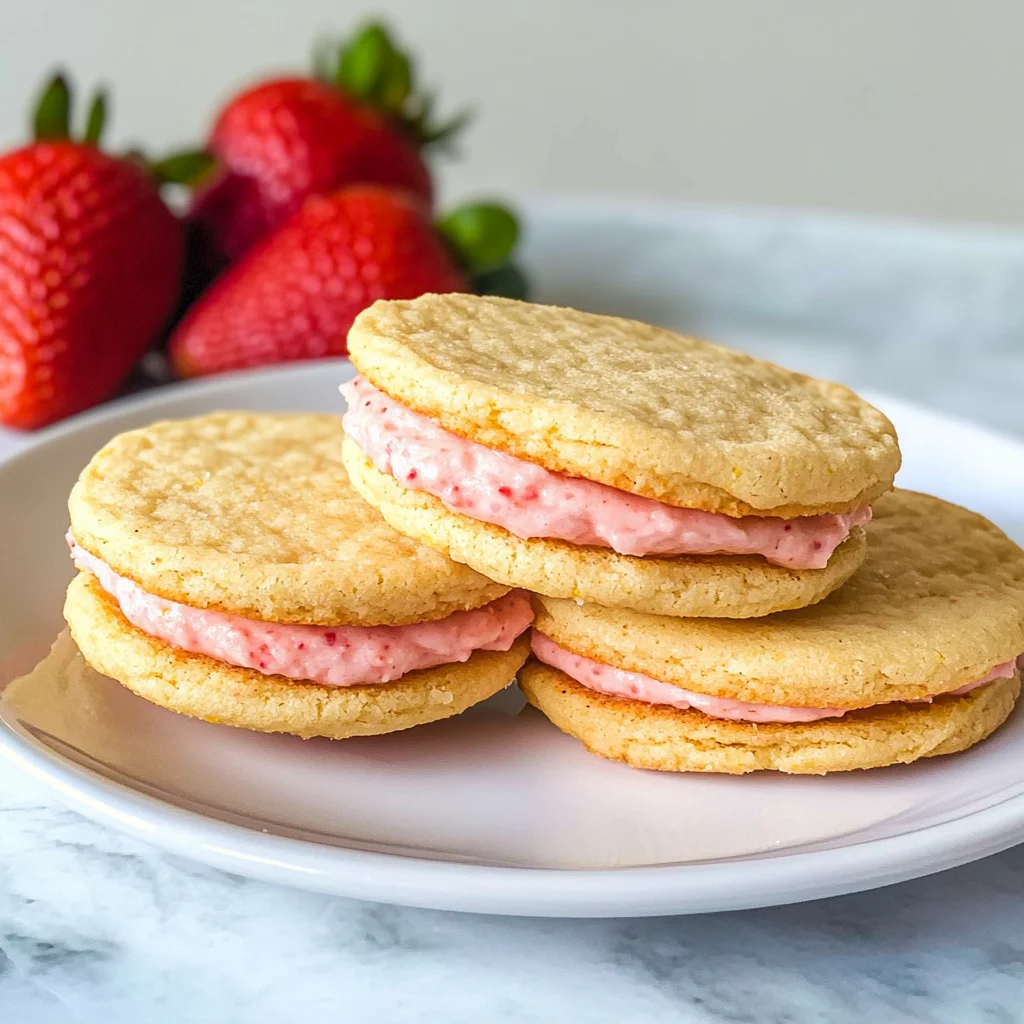 Lemon Sandwich Cookies with Strawberry Frosting