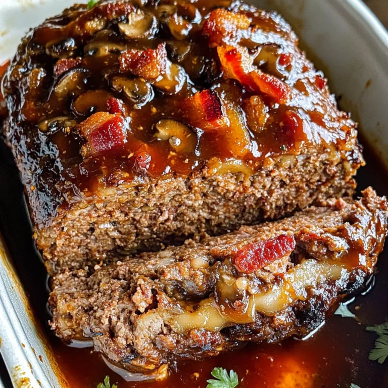 Bacon Mushroom Swiss Cheese Meatloaf – Easy & Juicy
