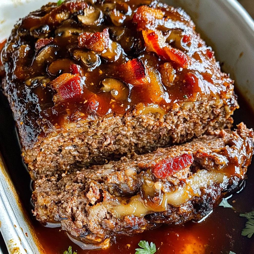 Bacon Mushroom Swiss Cheese Meatloaf – Easy & Juicy