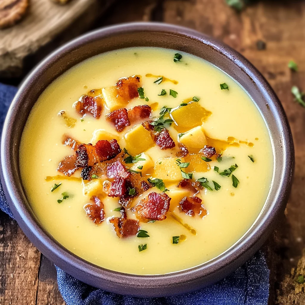 Cheddar & Gouda Apple Soup with Candied Maple Bacon