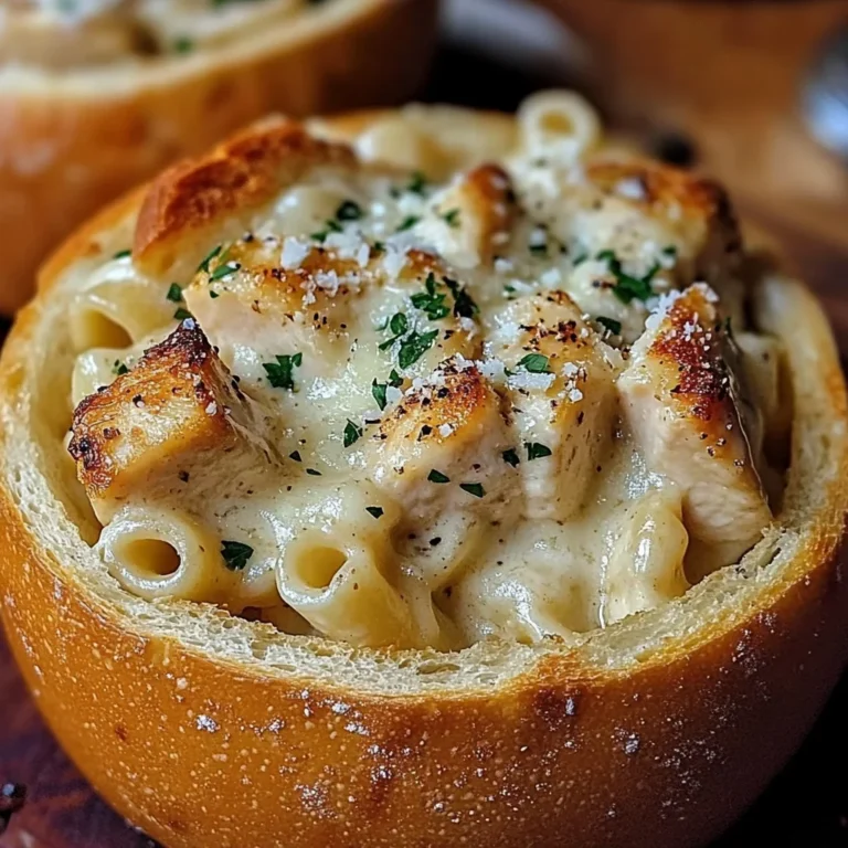 Chicken Alfredo Garlic Bread Bowls