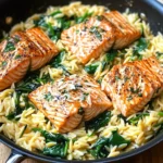 One Skillet Salmon with Lemon Orzo