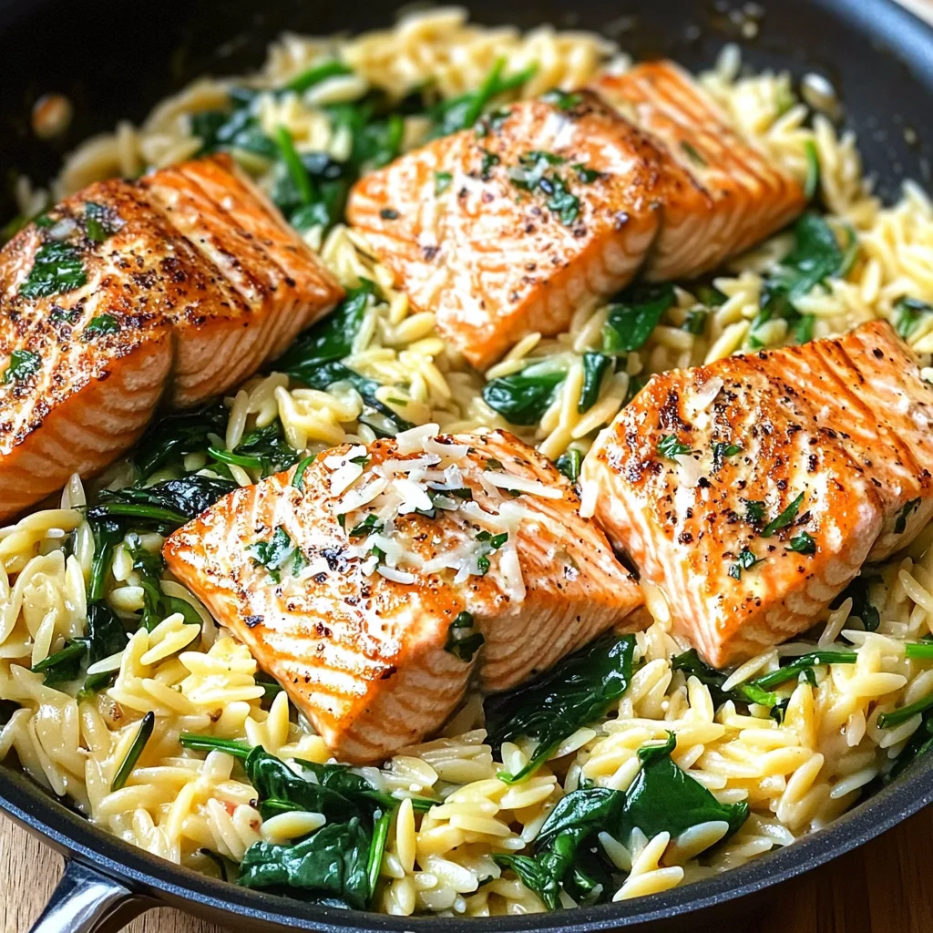 One Skillet Salmon with Lemon Orzo