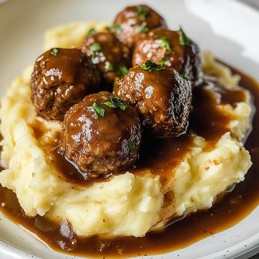 Salisbury Meatballs and Mashed Potatoes Recipe