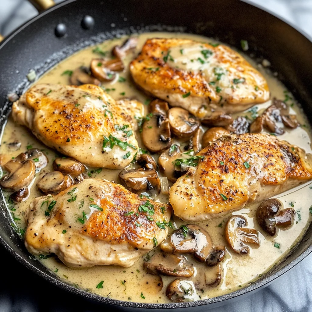 Skillet Chicken and Mushroom Wine Sauce