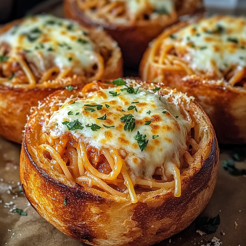 Spaghetti Garlic Bread Bowls