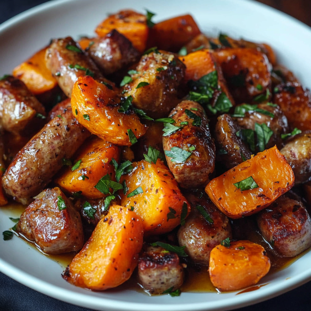 Sausage and Sweet Potatoes with Honey Garlic Sauce
