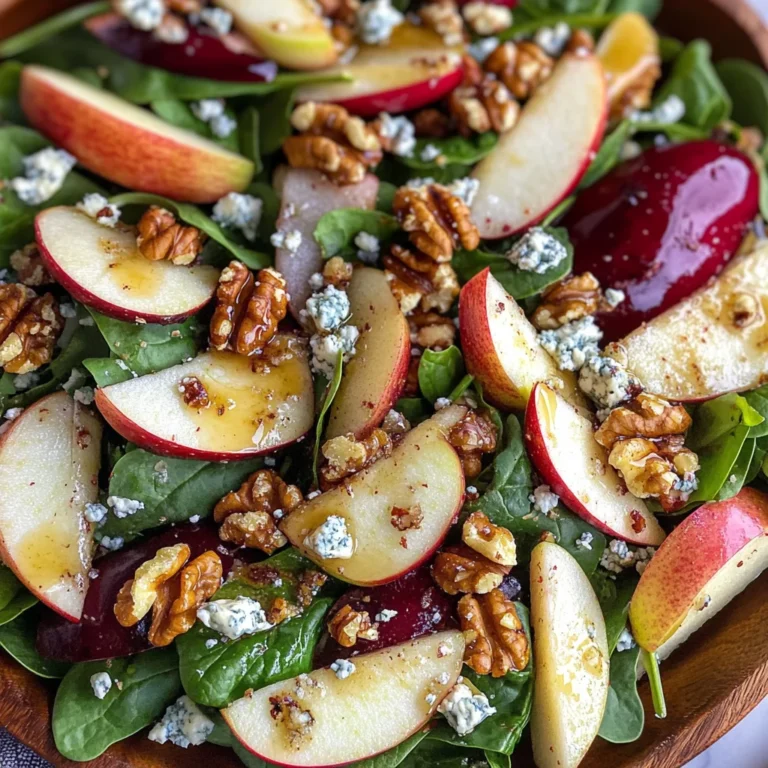 A winter salad - spinach, apple, gorgonzola and candied walnuts