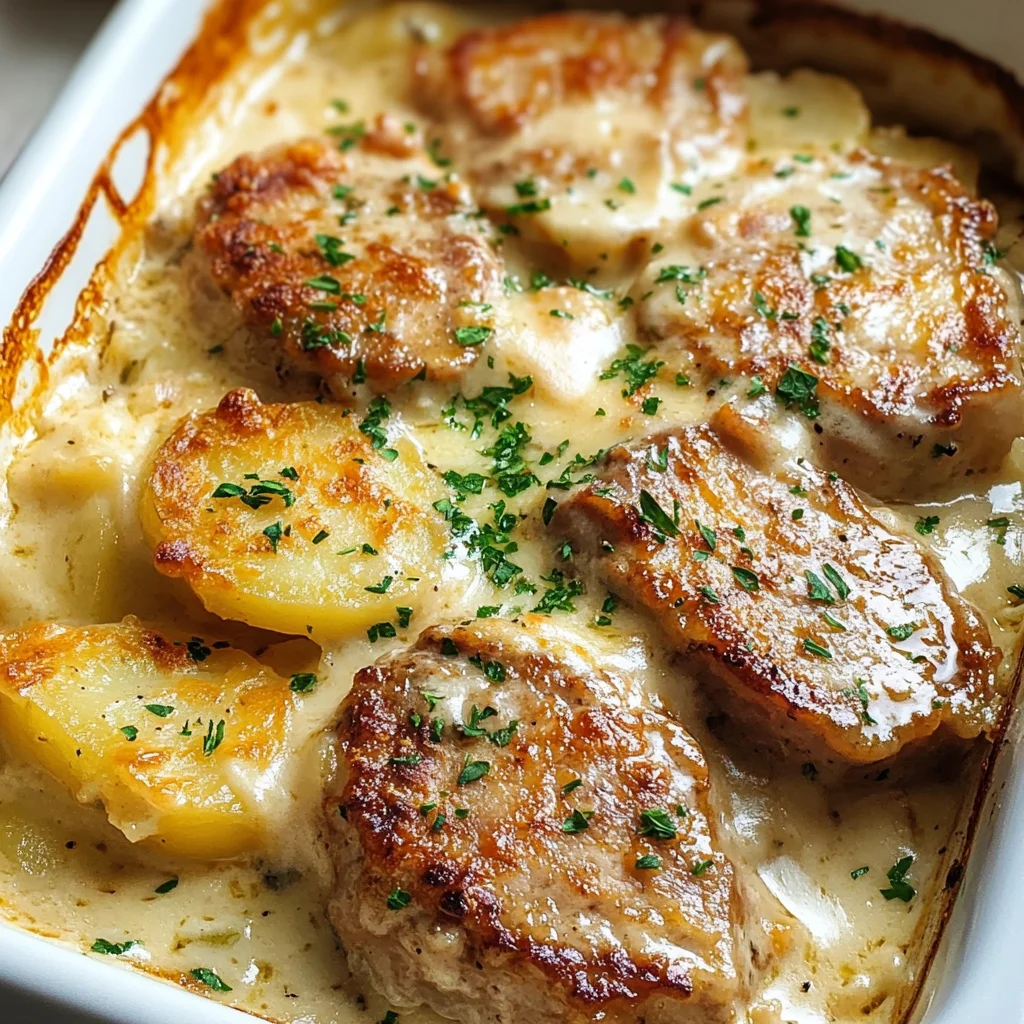 Smothered beef Chop Scalloped Potato Casserole