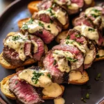Beef Tenderloin Crostini with Parmesan Cream Sauce