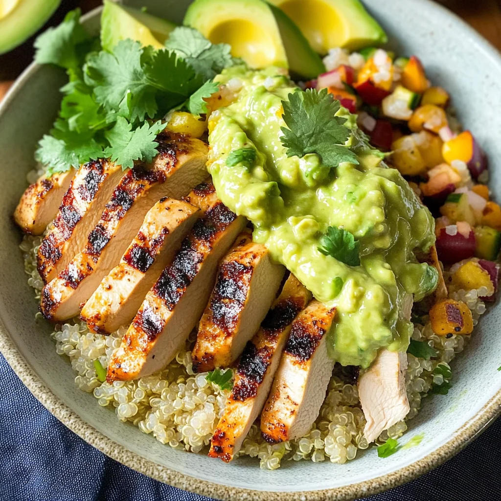 Grilled Chicken Quinoa Bowls with Avocado Sauce Delight!