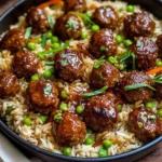 Honey Garlic Meatball Rice Bake