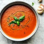 Roasted Tomato Soup with Fresh Tomatoes and Basil