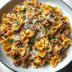 Garlic Butter Bowtie Pasta with Ground Beef Recipe
