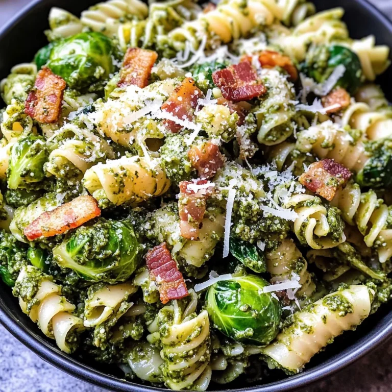 Brussels Sprouts and Bacon Pesto Pasta