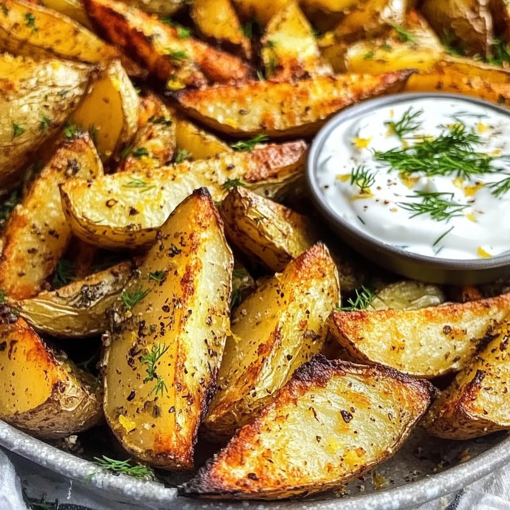 Greek Potato Wedges with Yogurt Sauce