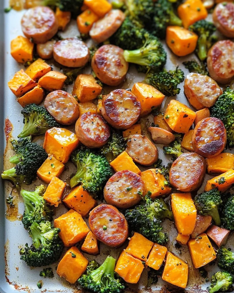 Sheet Pan Sausage and Sweet Potatoes with Honey Garlic Sauce