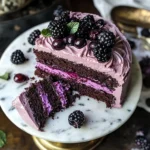 Bourbon Chocolate Cake with Blackberry Buttercream
