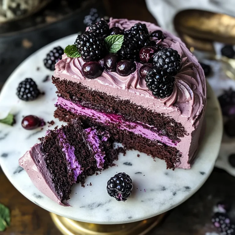 Bourbon Chocolate Cake with Blackberry Buttercream