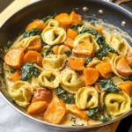 Creamy Skillet Tortellini with Sweet Potato and Spinach