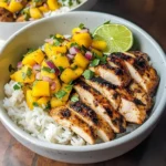 Jerk Chicken Bowls with Mango Salsa and Coconut Rice