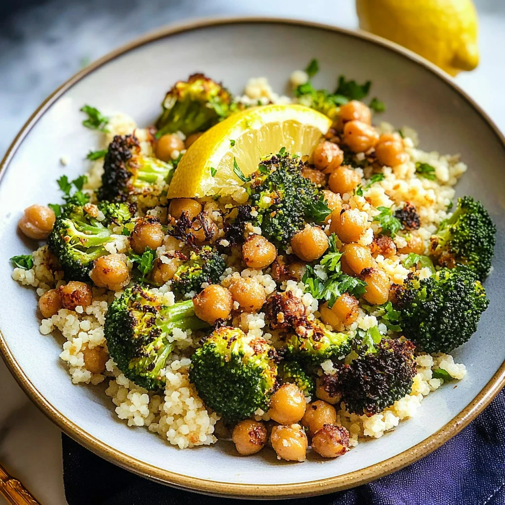 Lemon Couscous with Roasted Broccoli and Chickpeas