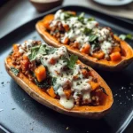 Protein loaded sweet potato boats