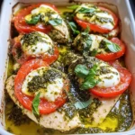 Basil Pesto Tomato Mozzarella Chicken Bake