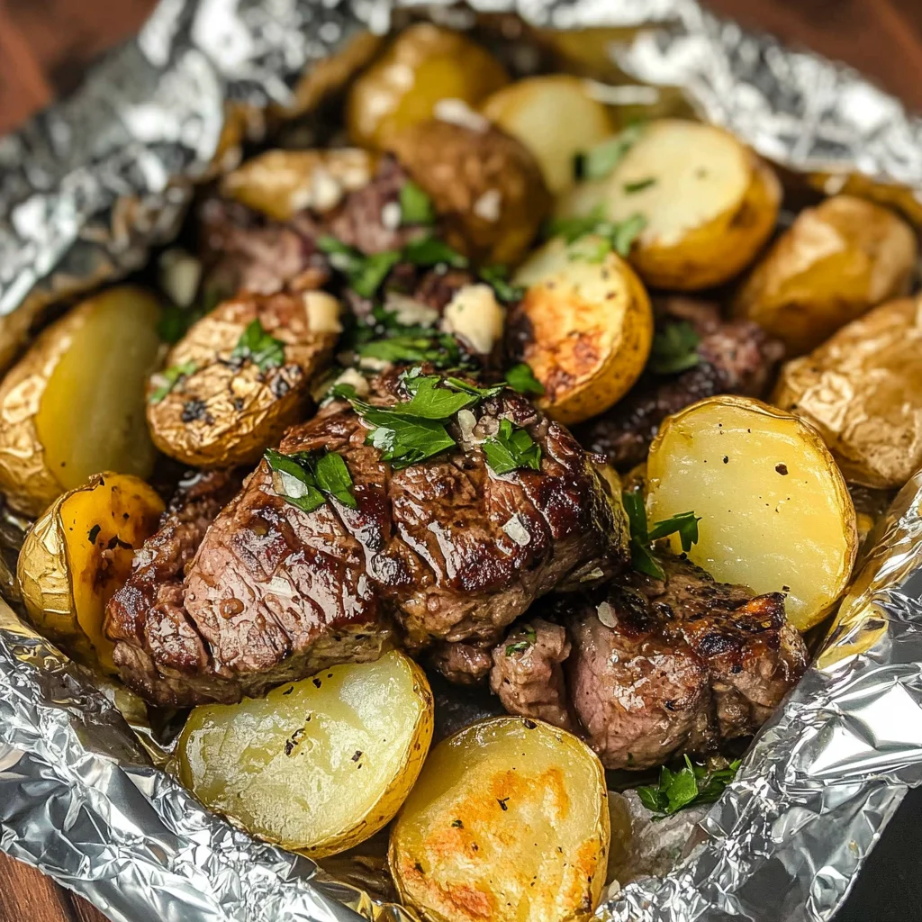 Garlic Butter Steak and Potato Foil Packets