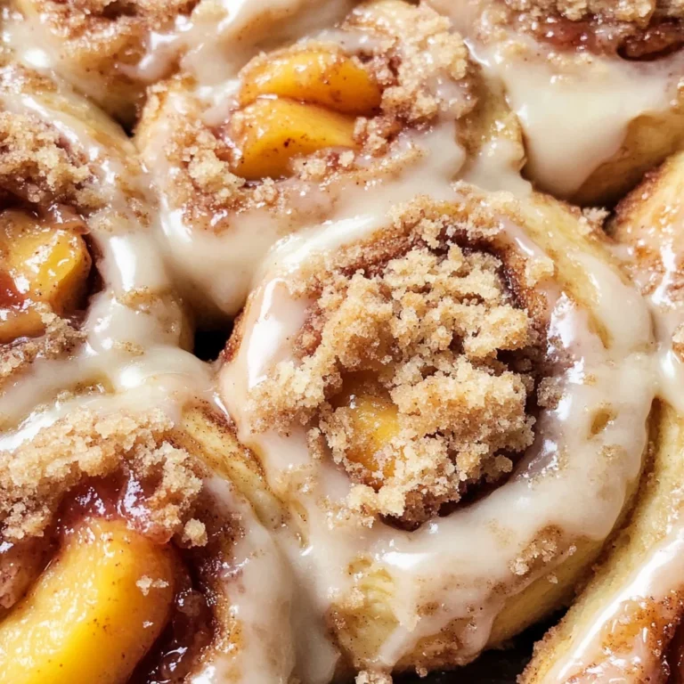 Peach Cobbler Cinnamon Rolls with Crumb Topping