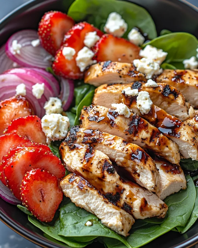 Strawberry Spinach Grilled Chicken Salad with Balsamic Glaze