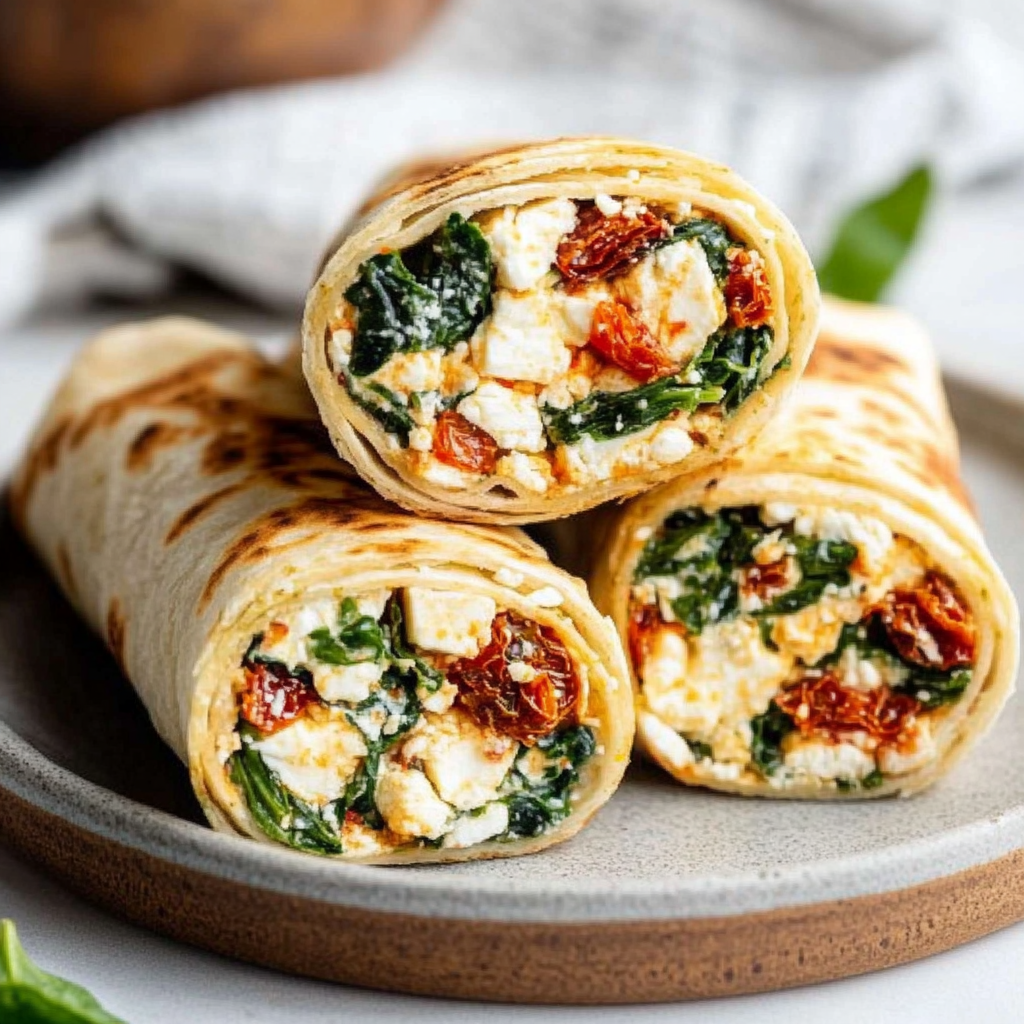 Sun-Dried Tomato, Spinach & Feta Breakfast Wraps