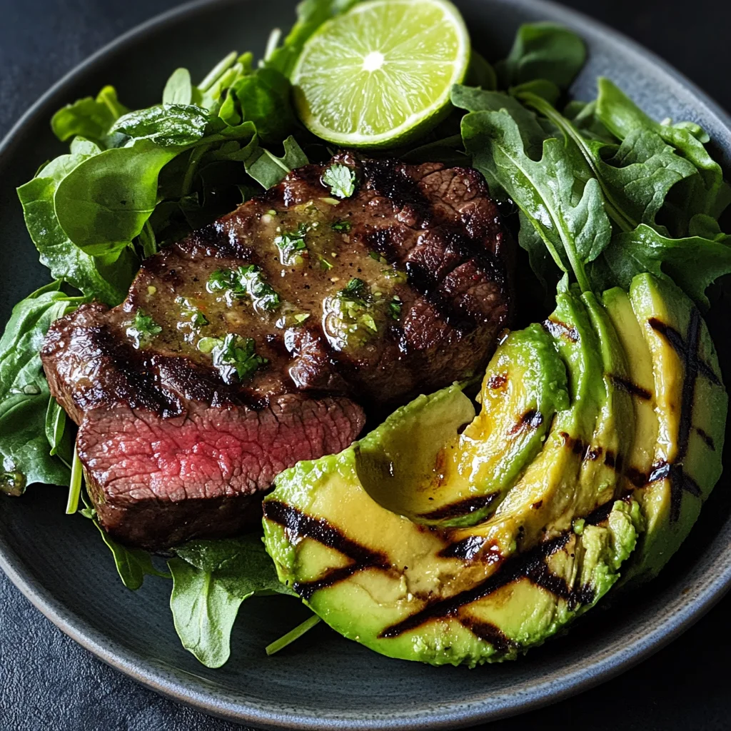 Grilled Avocado Steak Salad with Lime Dressing