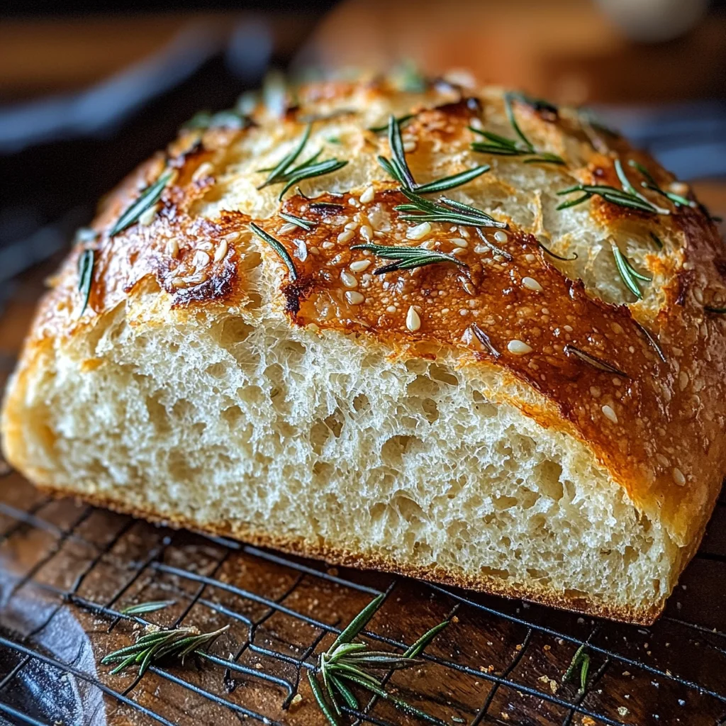 Rustic No Knead Rosemary Garlic Bread