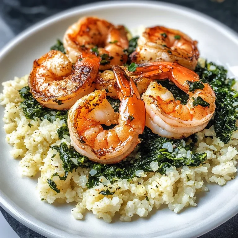 Spicy Shrimp Over Creamy Spinach Cauliflower Rice