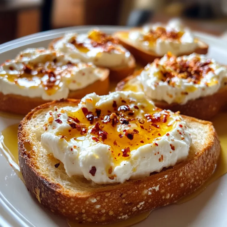 Sweet and Spicy Whipped Feta Crostini with Hot Honey Magic