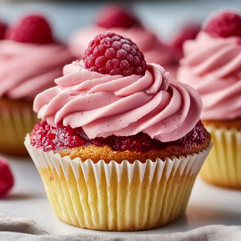 Raspberry Cupcakes with Raspberry Filling and Russian Buttercream