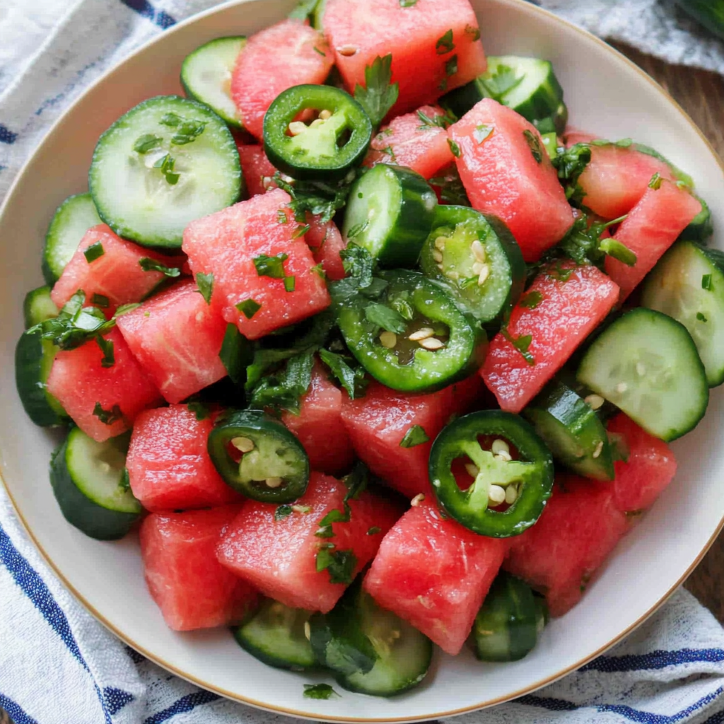 Watermelon Cucumber Jalapeño Salad